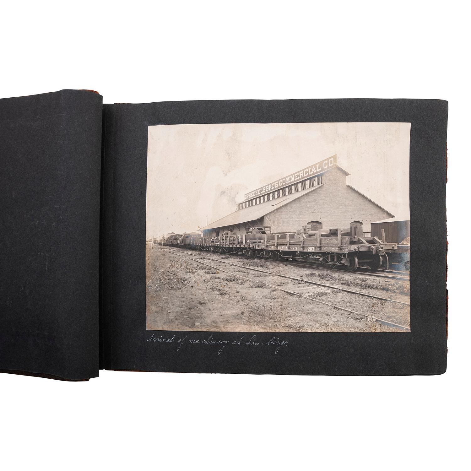 [MINING]. Album with photographs of mine equipment delivery and construction. San Diego, CA and El Alamo, Mexico: N.p., 1905.