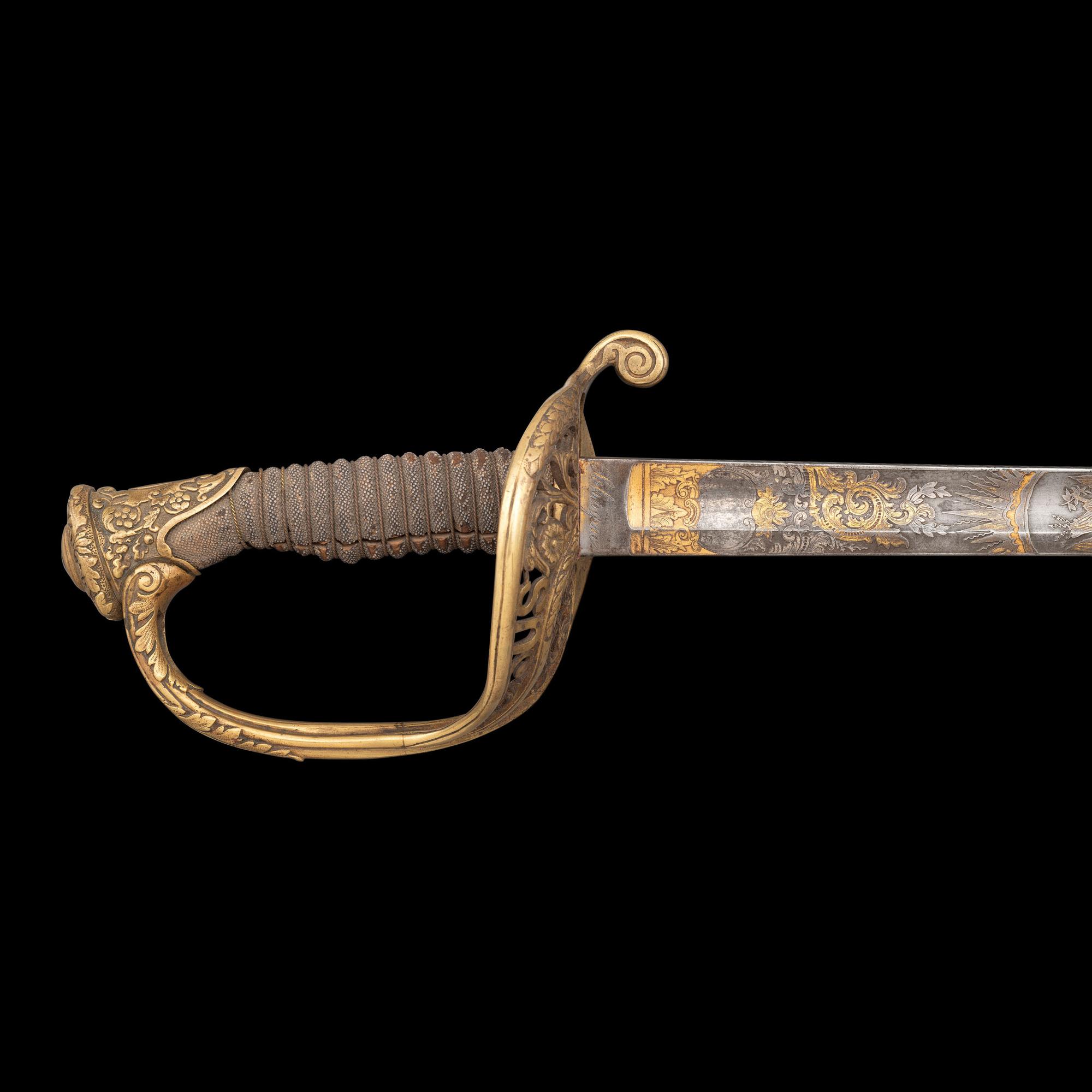 Cased Damascus Bladed Import 1850 Staff & Field Officers Sword Presented to Capt. (Major) William Wood - 9th NY Heavy Artillery with Belt and Sash