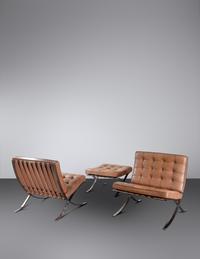 Pair of Barcelona Chairs with Ottoman Knoll International, USA