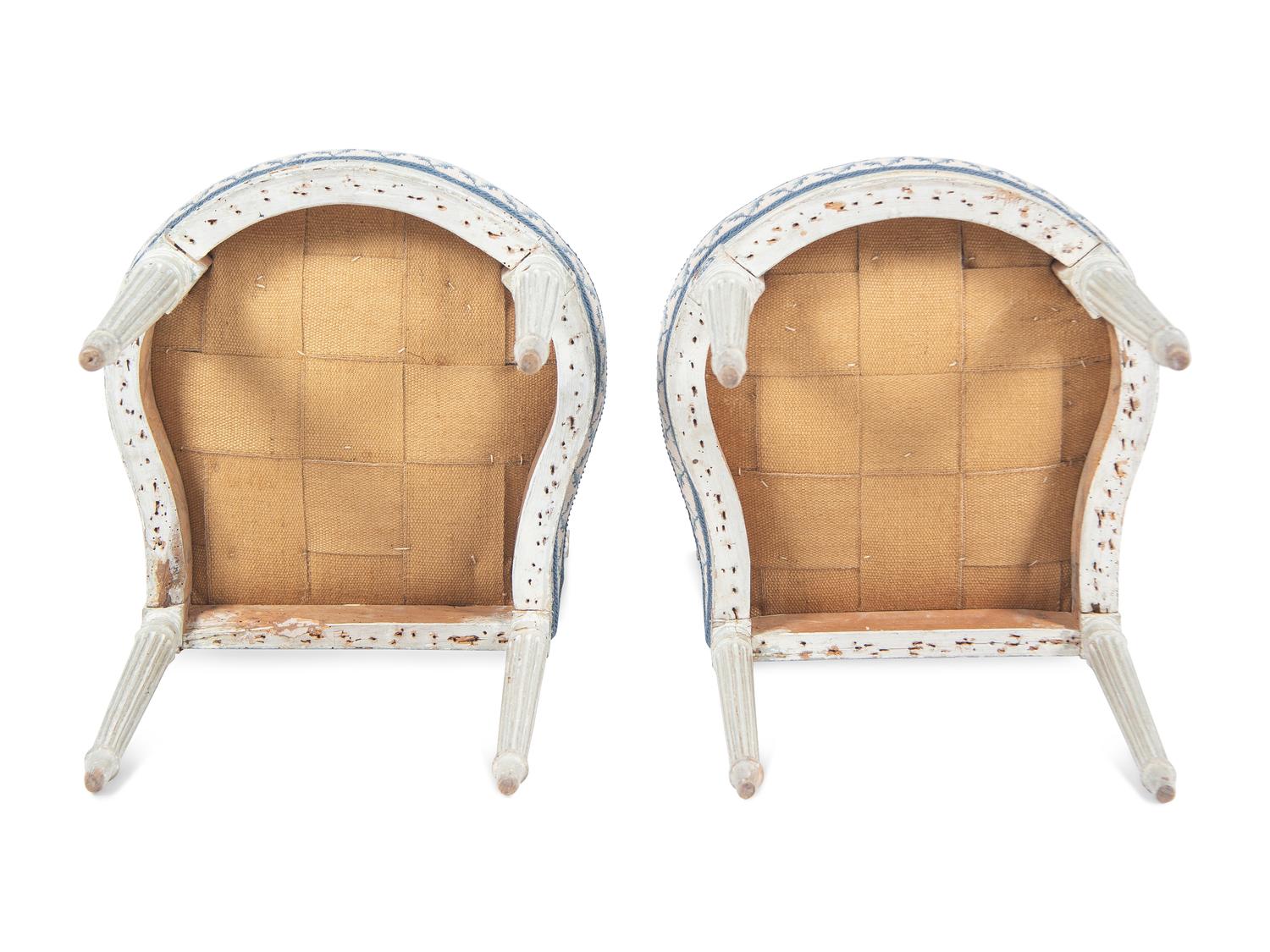 A Set of Four Louis XVI Blue and White-Painted Side Chairs