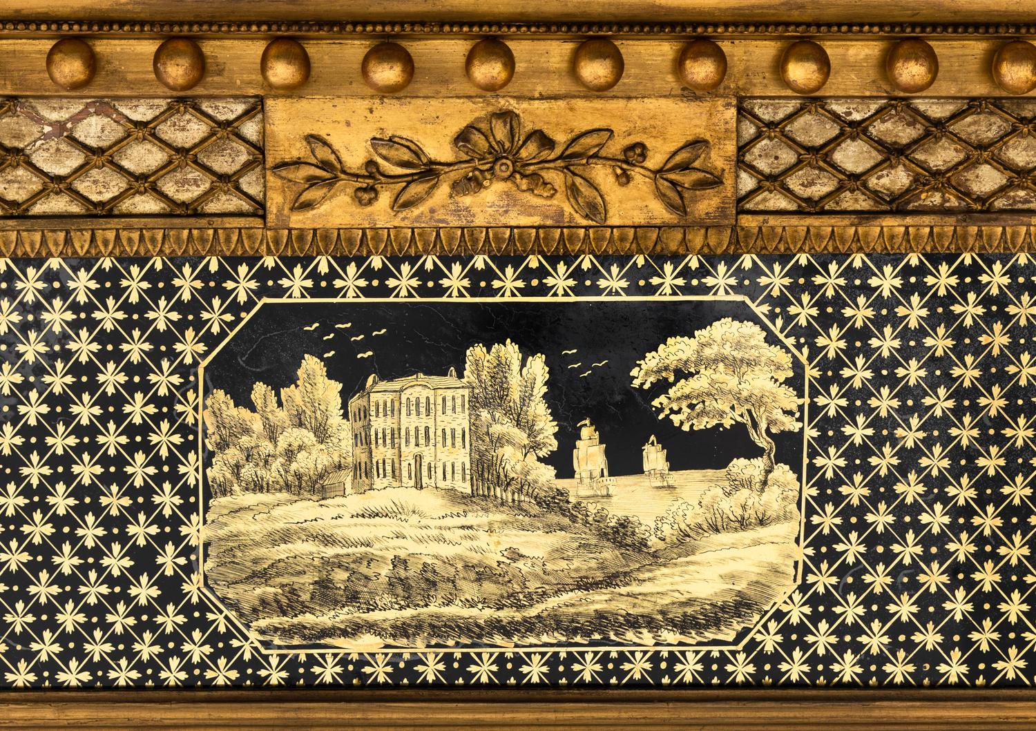 A Classical Eglomise Giltwood Overmantel Looking Glass
