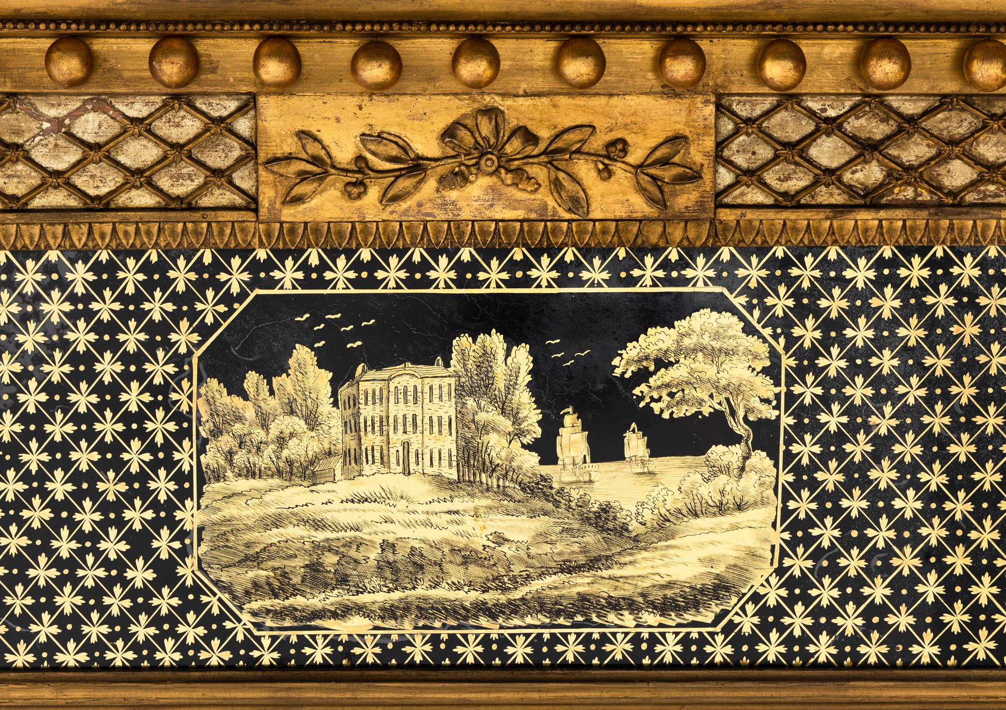 A Classical Eglomise Giltwood Overmantel Looking Glass