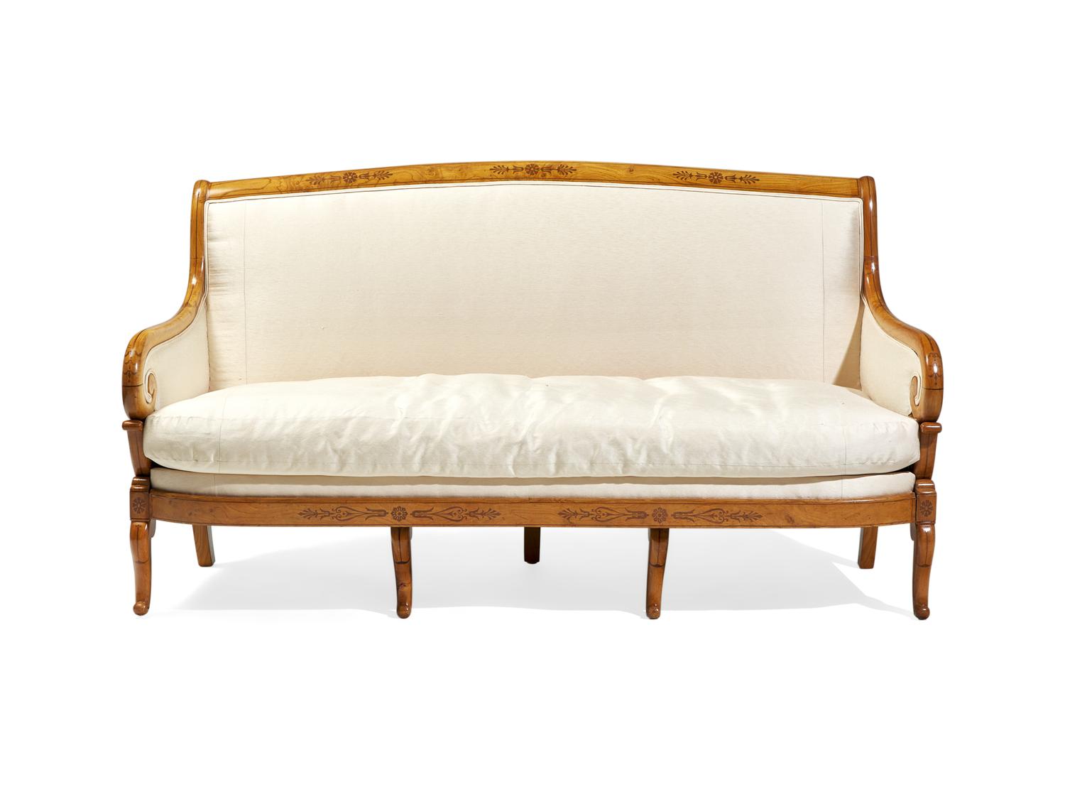 A Charles X Amaranth-Inlaid Yew Wood Settee