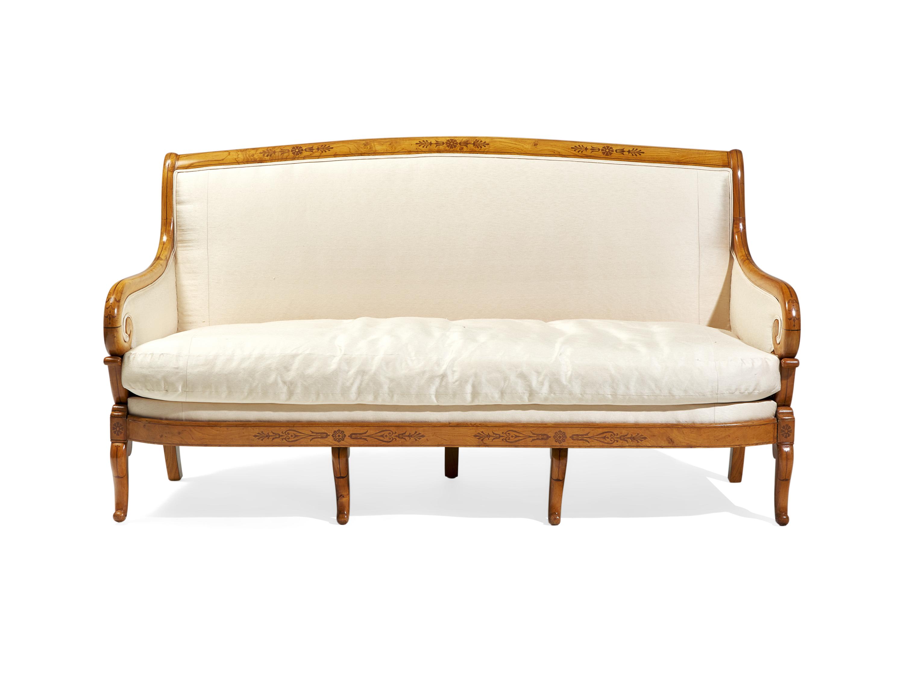 A Charles X Amaranth-Inlaid Yew Wood Settee
