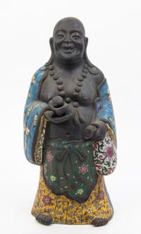 A Cloisonne Decorated Cast Metal Figure of a Hotei Height 18 1/4 inches.