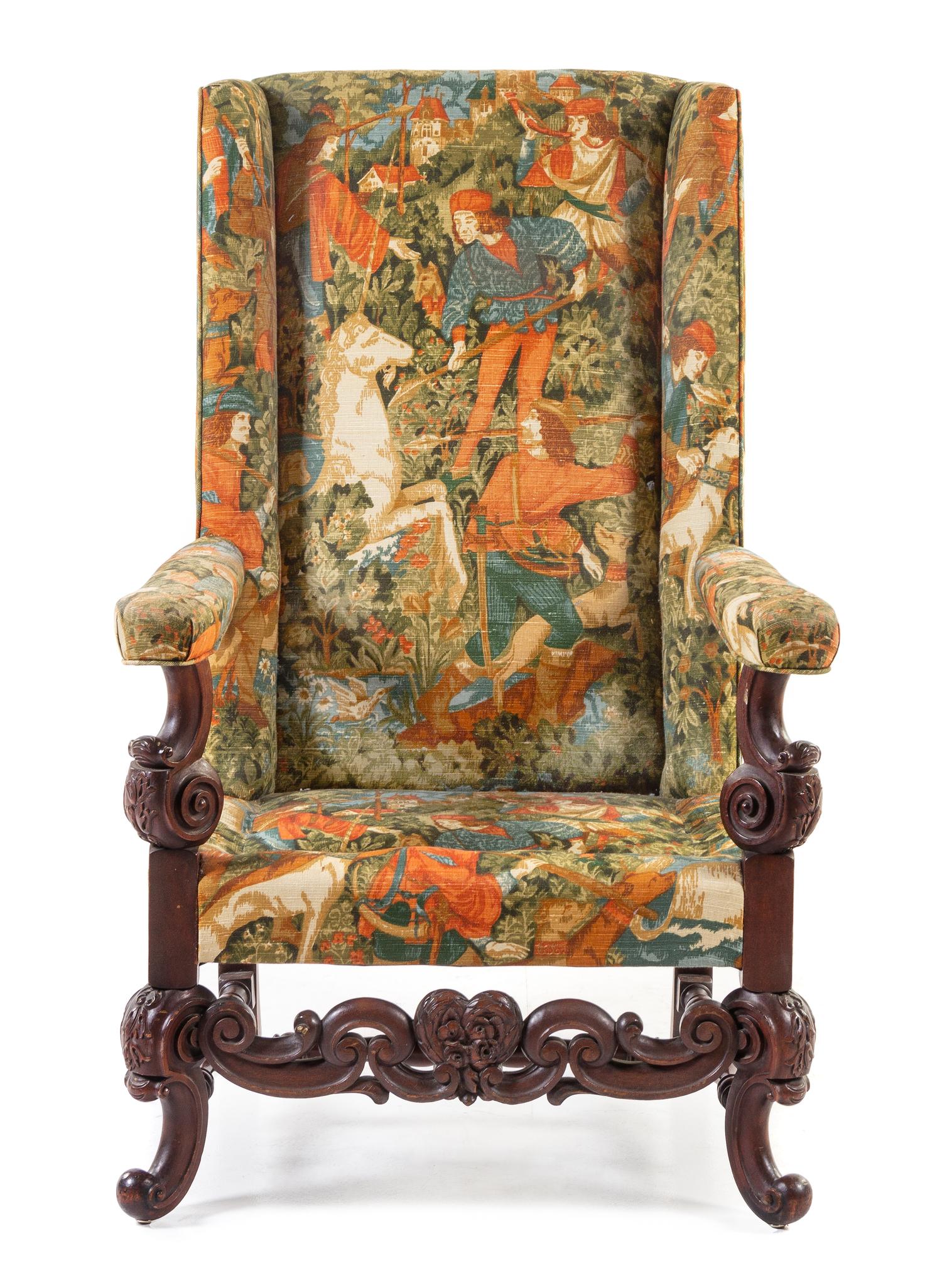 A Jacobean Style Wingback Armchair Height 50 inches. — 19TH CENTURY
