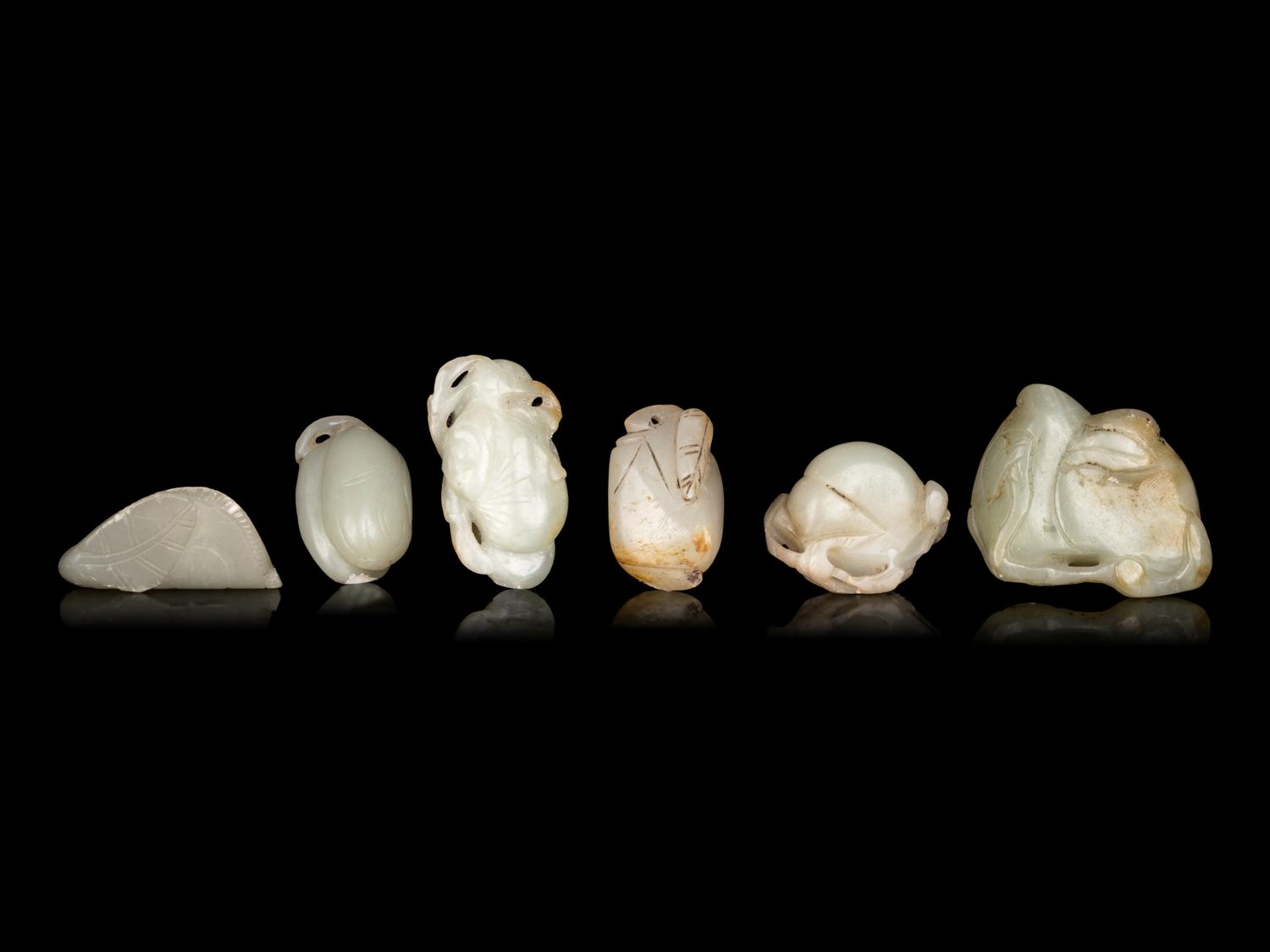 Six Chinese Celadon Jade Carvings of Peaches