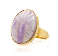 A 14 Karat Yellow Gold and Lavender Jade Ring, 6.80 dwts.