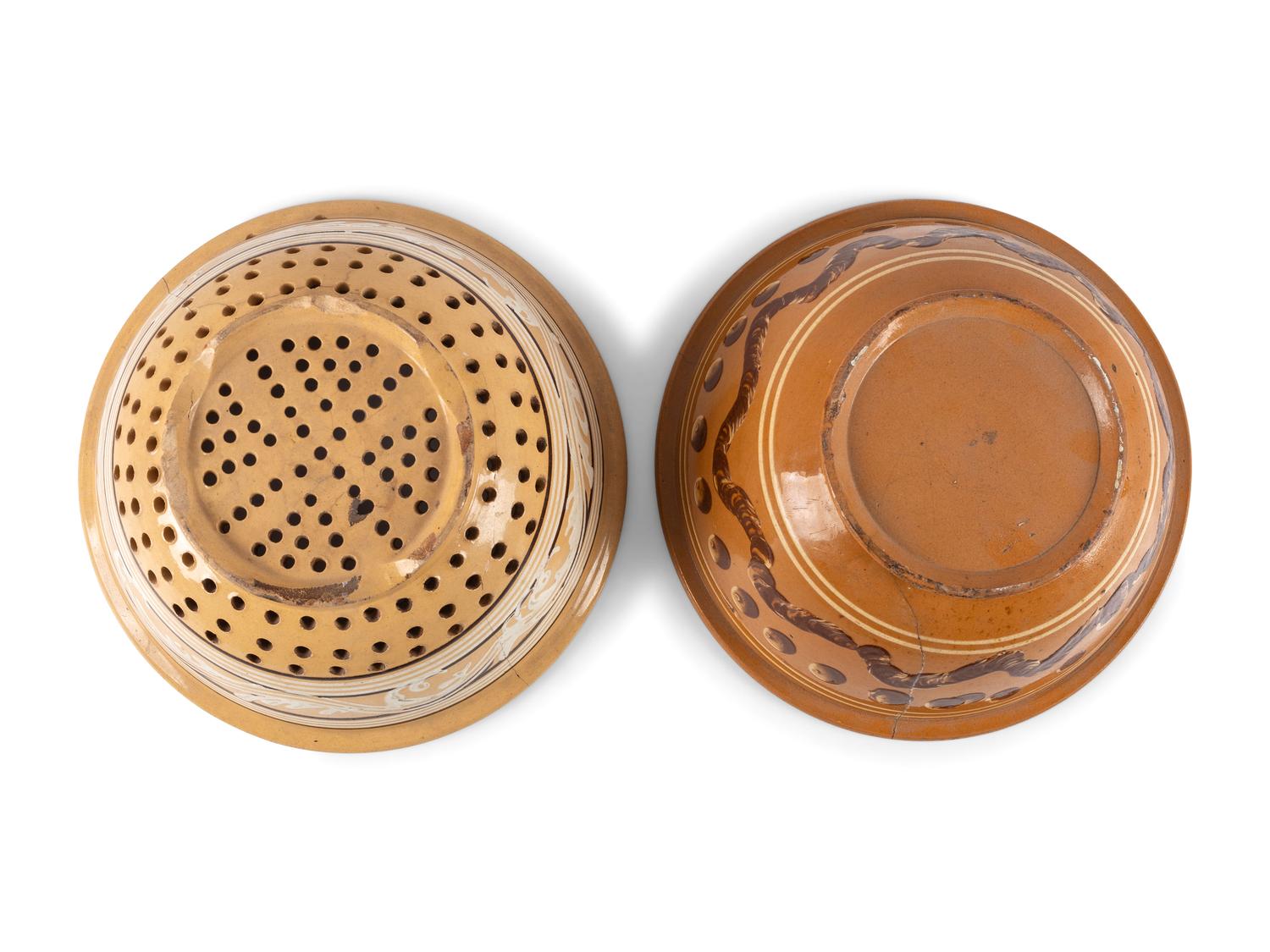 An East Liverpool, Ohio Yellowware Bowl and Yellowware Colander