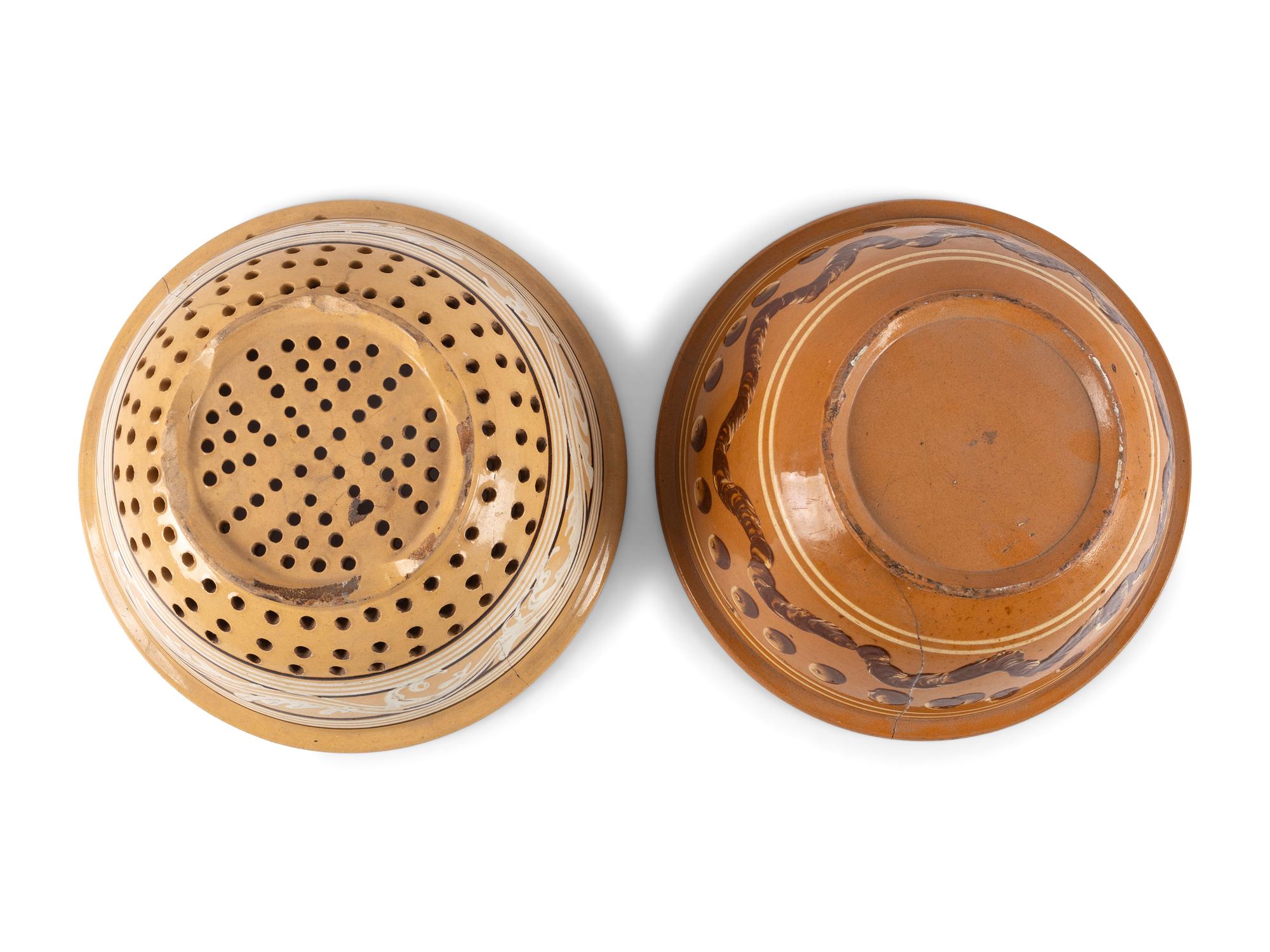 An East Liverpool, Ohio Yellowware Bowl and Yellowware Colander