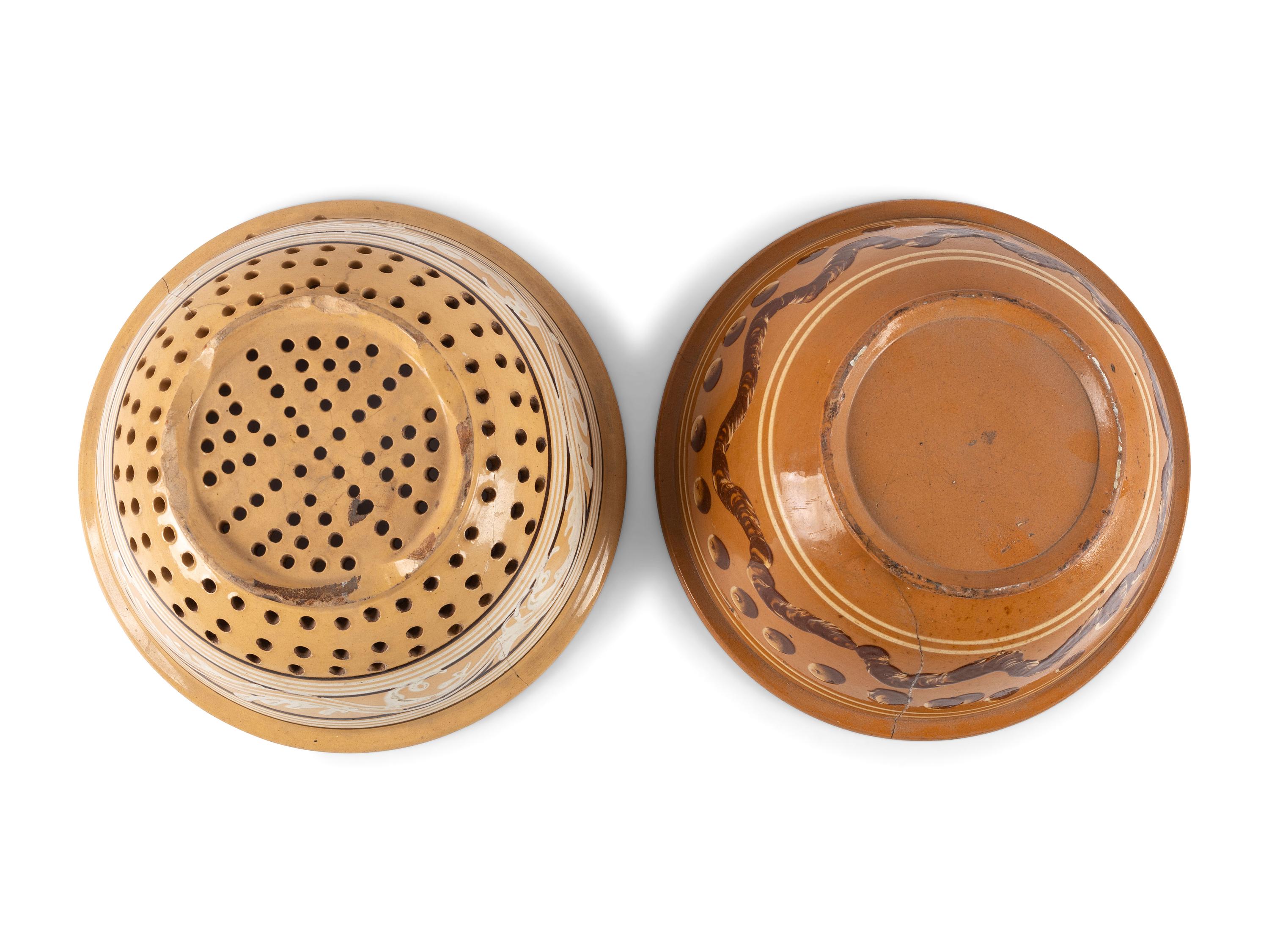 An East Liverpool, Ohio Yellowware Bowl and Yellowware Colander