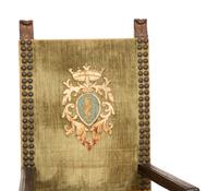 A Pair of Italian Baroque Style Armchairs with Velvet Upholstered Back and Seat