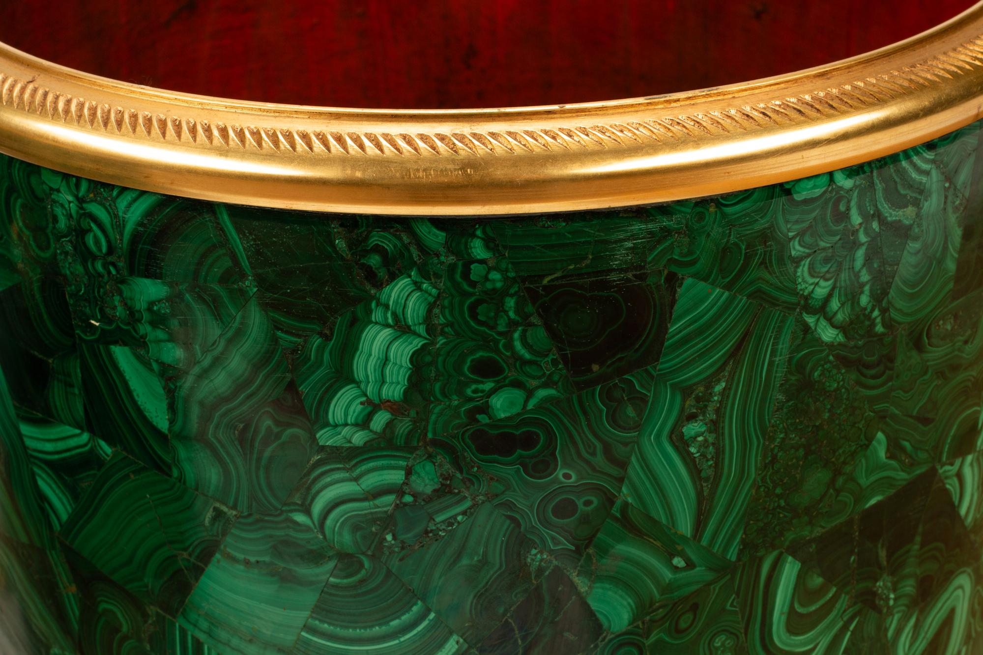 A Pair of Gilt Bronze Mounted Malachite Jardinieres