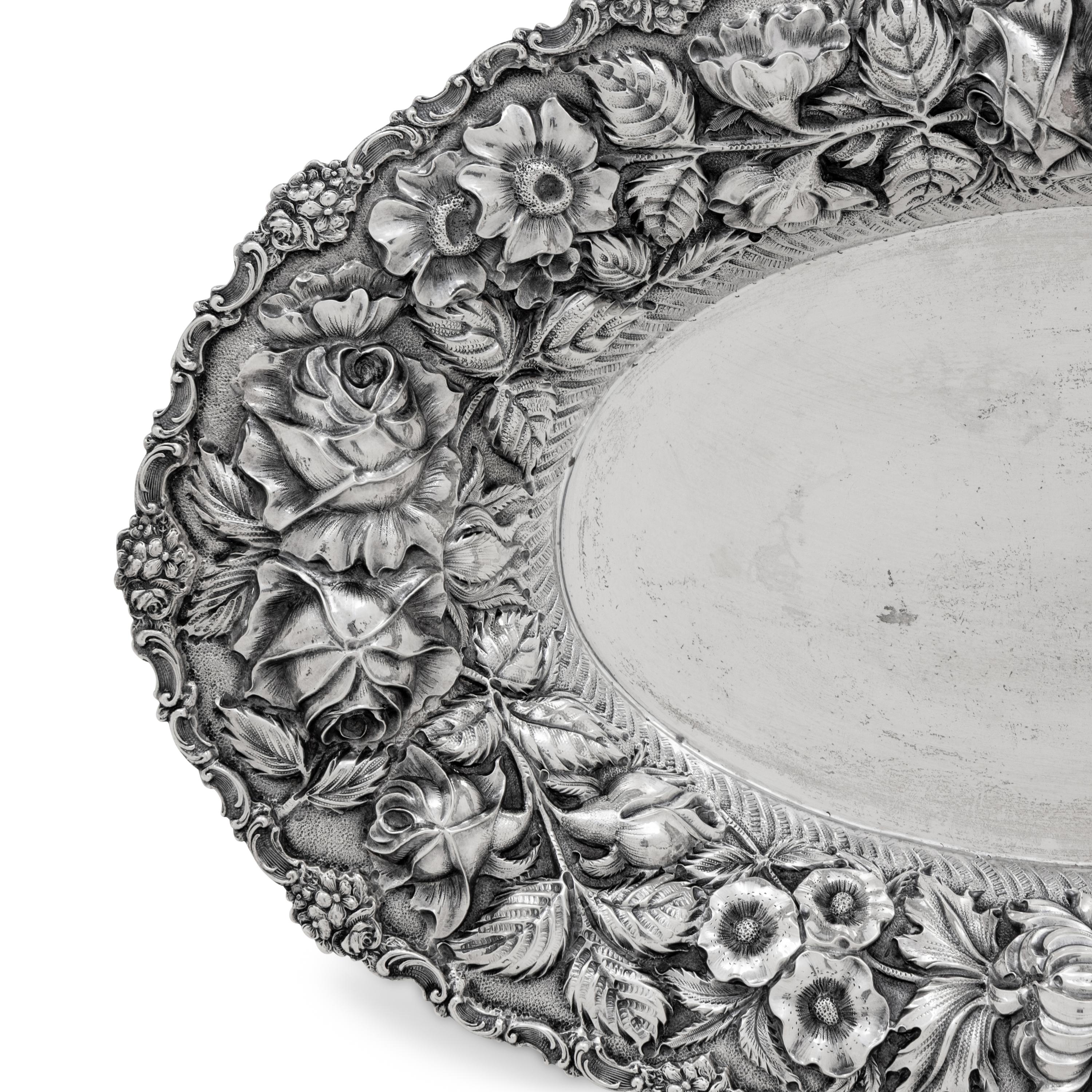 An American Silver Repousse Decorated Bread Tray