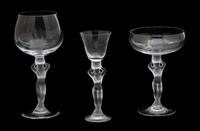 A Set of Eighteen Lalique Style Molded and Frosted Stemed Glasses Height of tallest 7 1/8 inches. — 20TH CENTURY