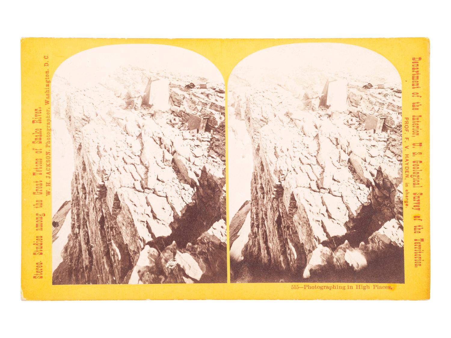 [WESTERN AMERICANA]. JACKSON, William Henry (1843-1942), photographer. Photographing in High Places . Washington, DC: Department of the Interior, US Geological Survey of the Territories, 1872.