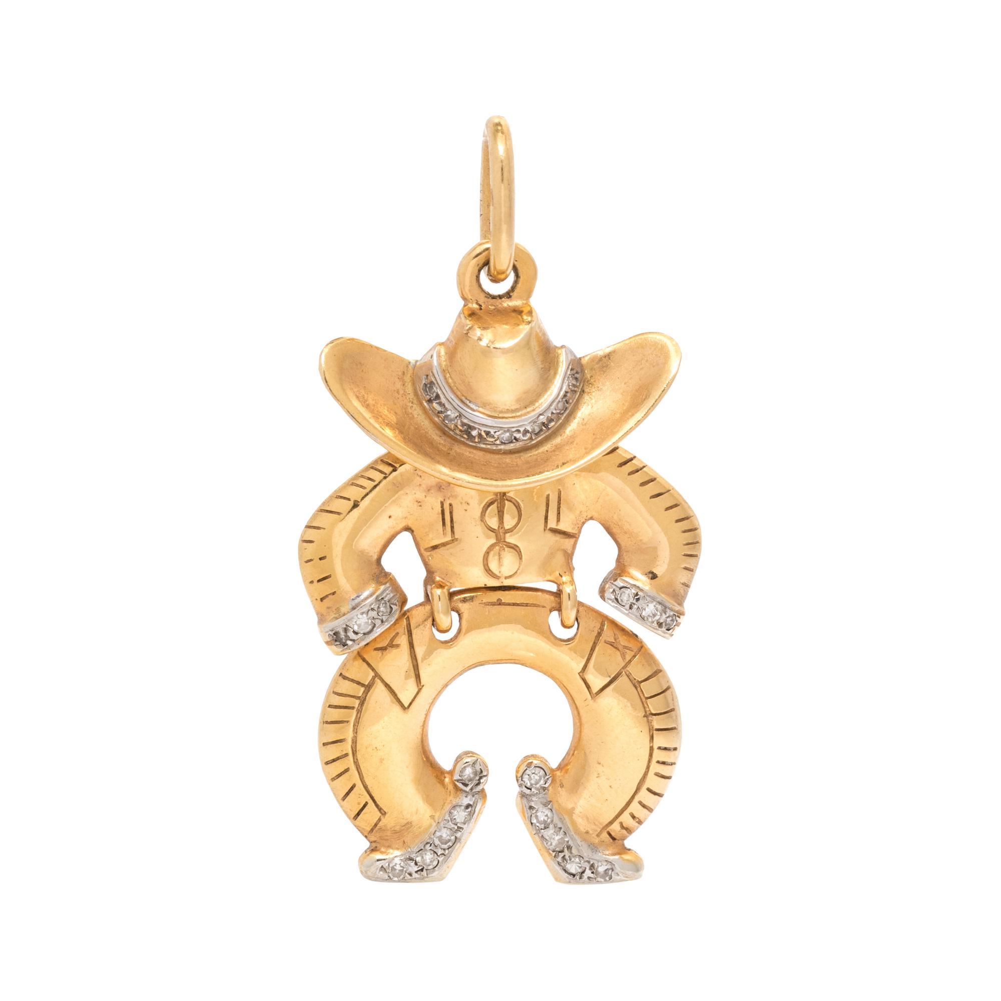BICOLOR GOLD AND DIAMOND COWBOY PENDANT