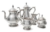 An American Silver Five Piece Tea and Coffee Service, Internation Sterling Co., Meriden, CT, Prelude pattern, comprising a teapot, a co