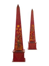 A Pair of Chinoiserie Decorated Tôle Obelisks