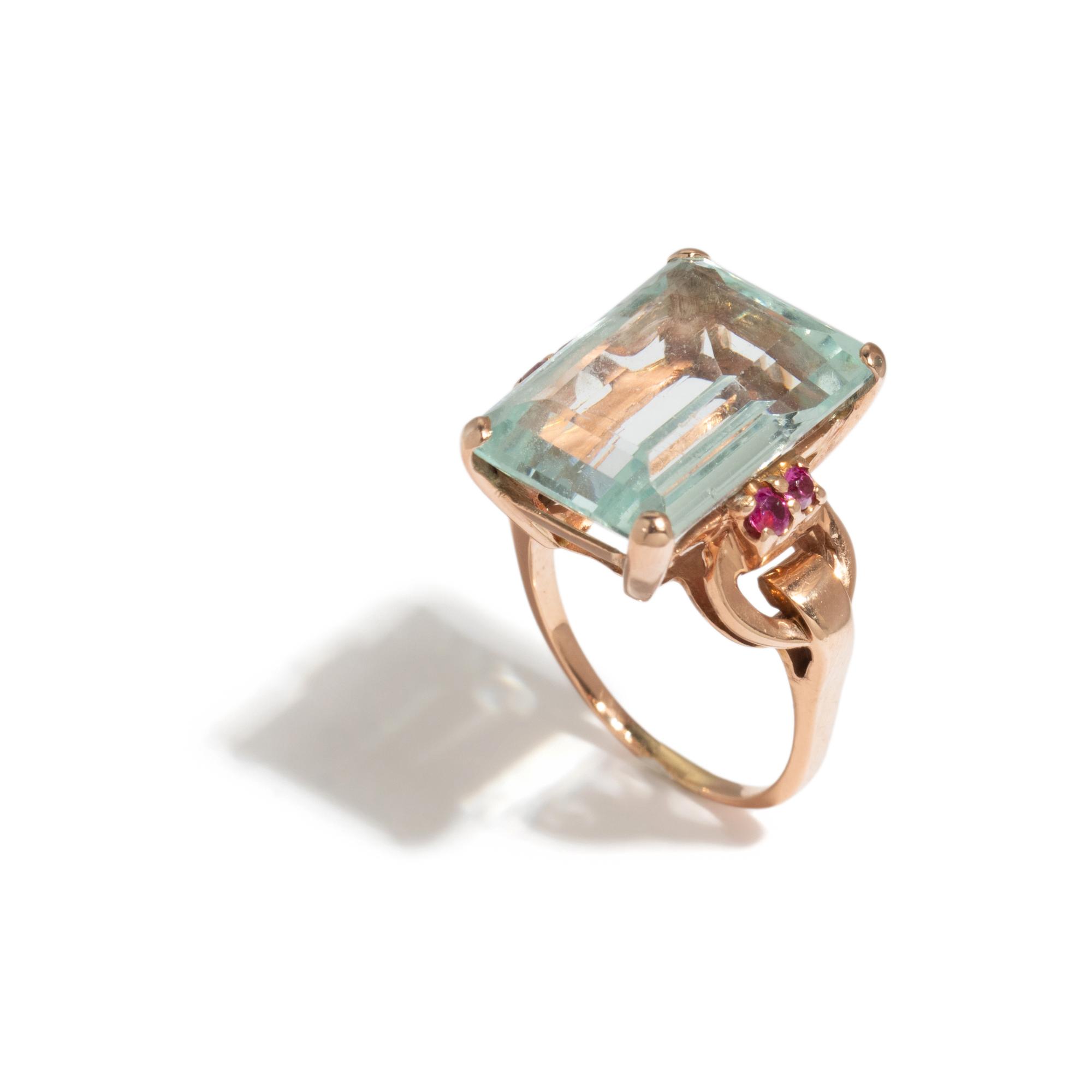 RETRO, AQUAMARINE AND RUBY RING