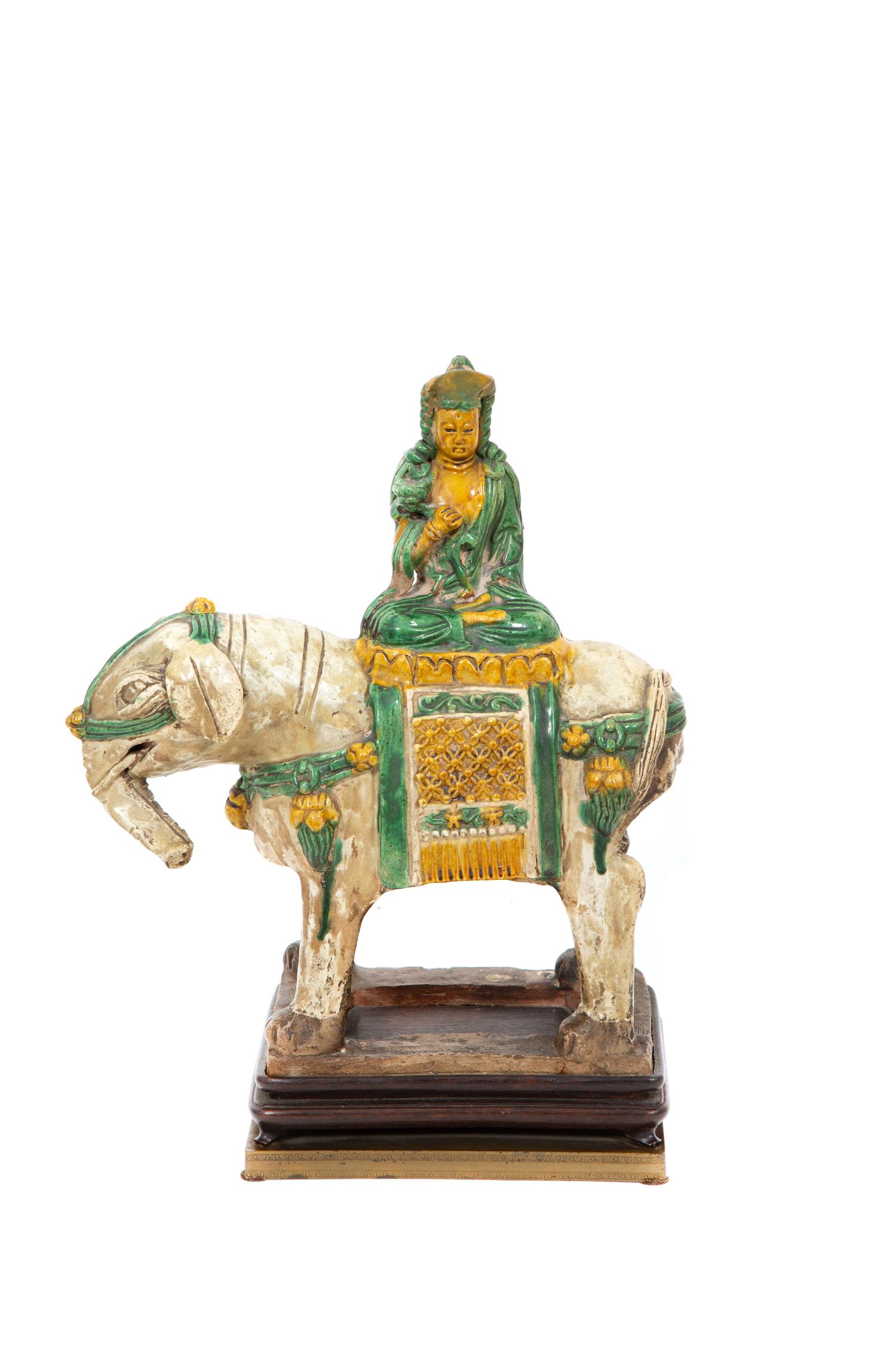 A Chinese Sancai Glazed Ceramic Elephant with a Seated Figure