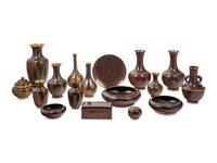 16 Japanese Black and Blue Ground Cloisonné Vessels