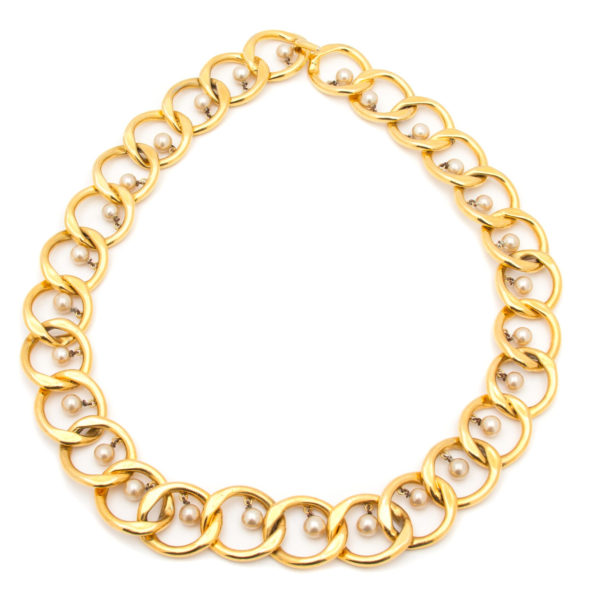 A Chanel Goldtone and Faux Pearl Link Belt, 31.5" x 1.5".
