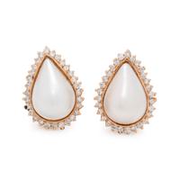 CULTURED MABE PEARL AND DIAMOND EARCLIPS