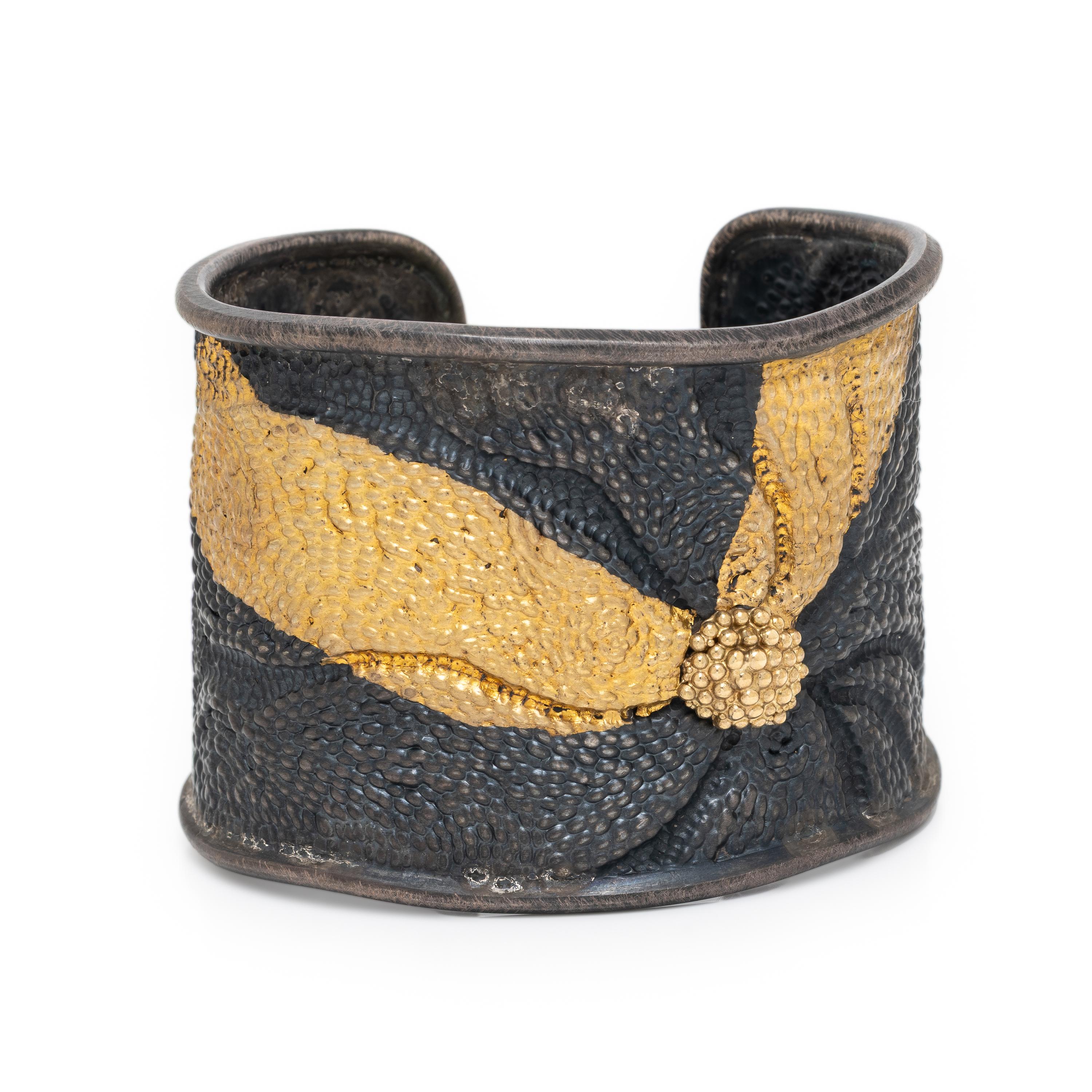 So Young Park, 'Dotted Flower', Silver and Yellow Gold Cuff Bracelet