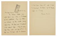 DREISER, Theodore (1871-1945). Autograph letter signed ("Theodore Dreiser"), to Alice Kauser. New York, 26 March 1919.