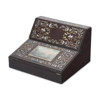 A Dutch Rosewood, Brass, Steel, and Mother-of Pearl Marquetry Lap Desk