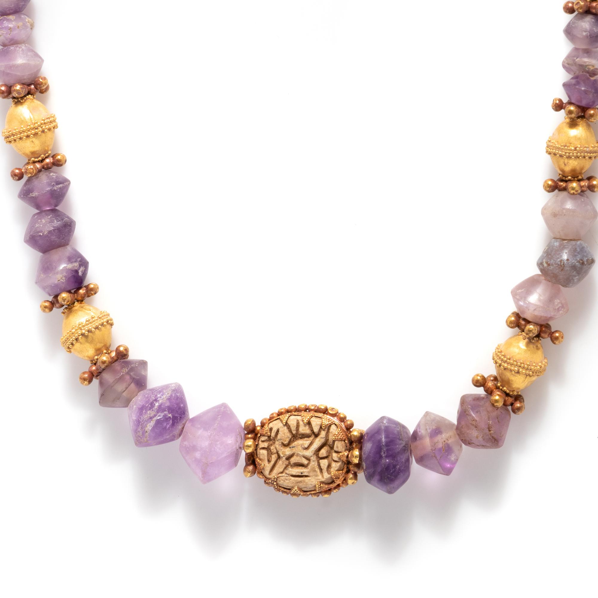 A Greek Amethyst and Gold Bead Necklace