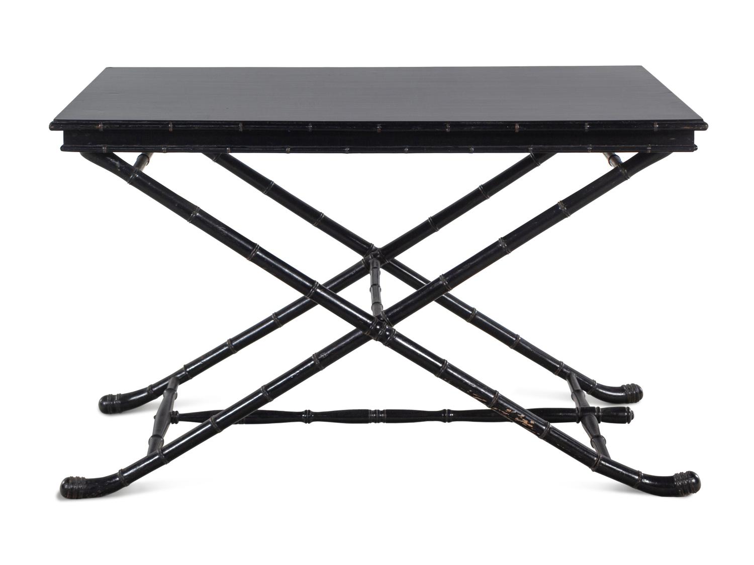 A Black Painted Faux Bamboo Coaching Table