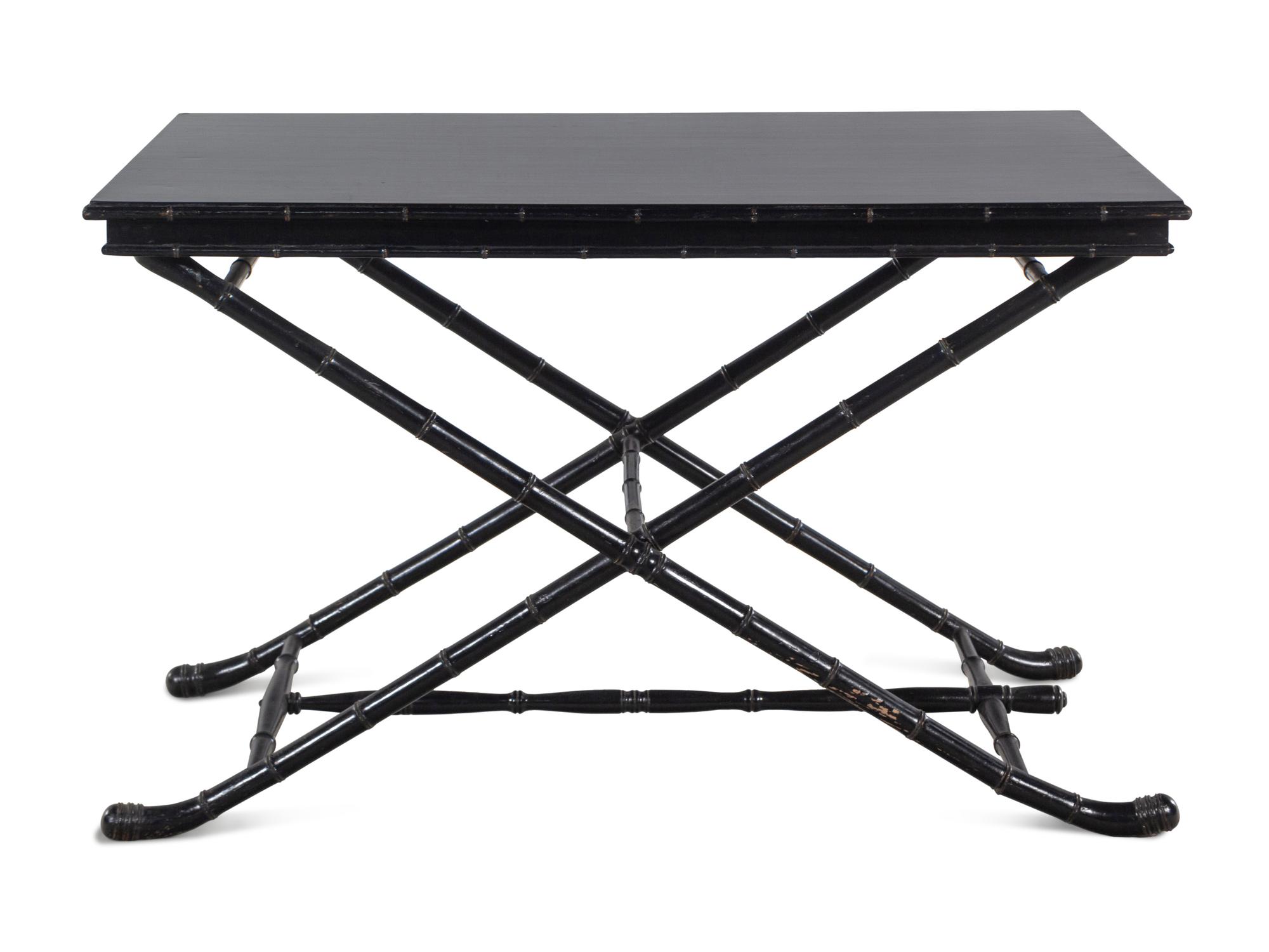 A Black Painted Faux Bamboo Coaching Table