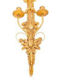 A Set of Three Italian Giltwood and Gilt Metal Two-Light Sconces