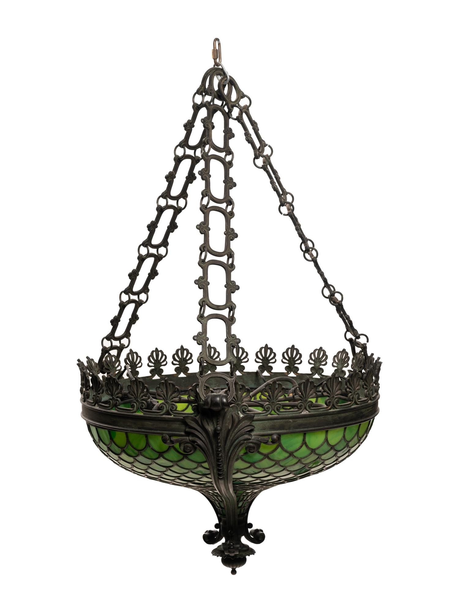 An American Leaded Glass Hanging Shade