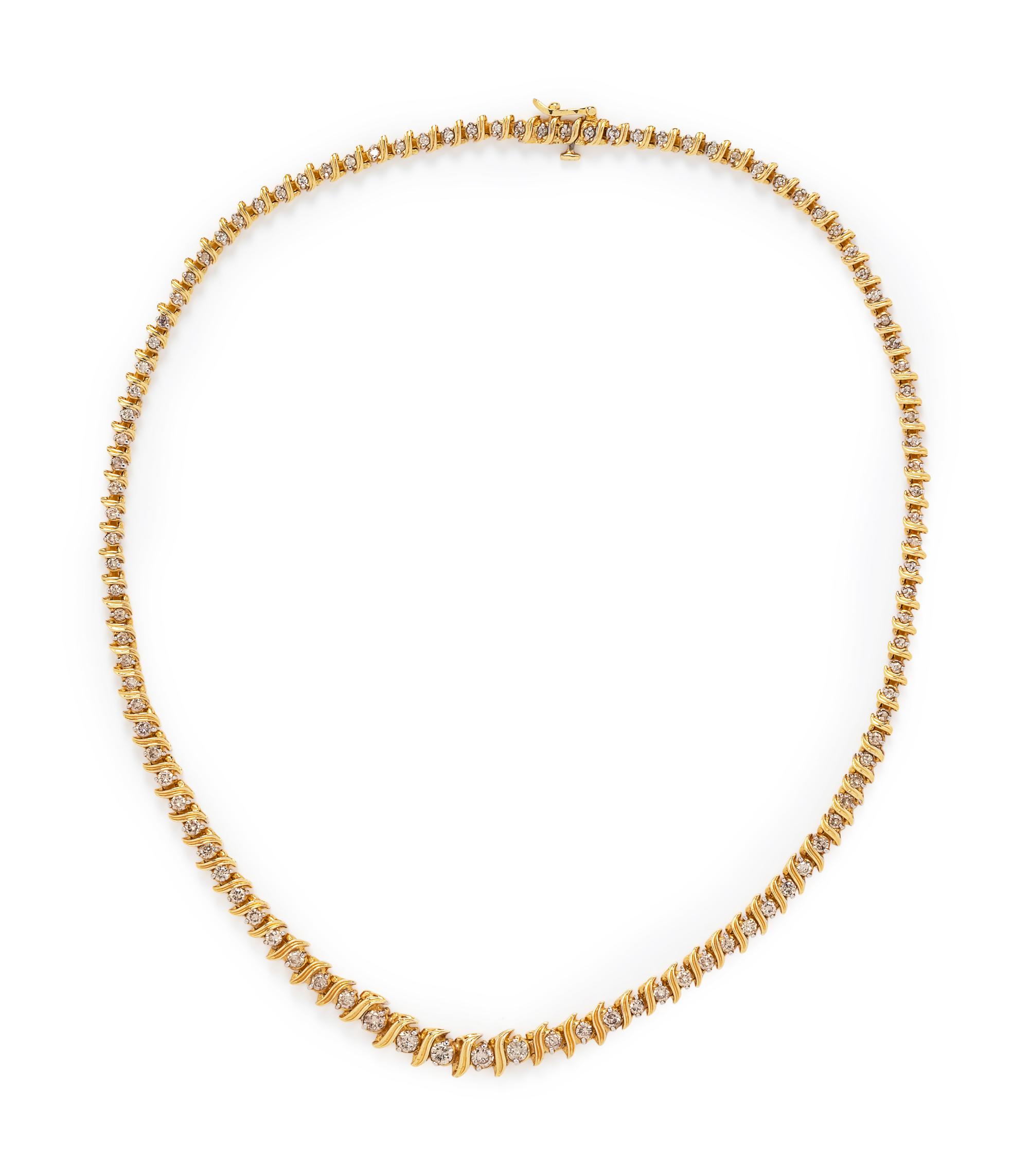 A 14 Karat Yellow Gold and Diamond Necklace,