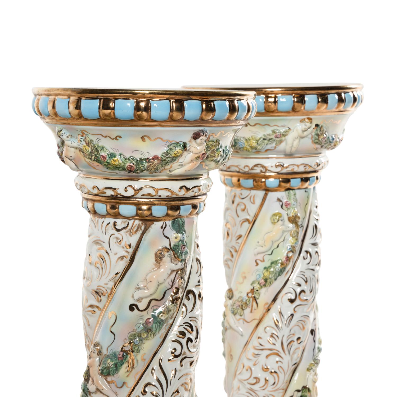 A Pair of Italian Porcelain Pedestals