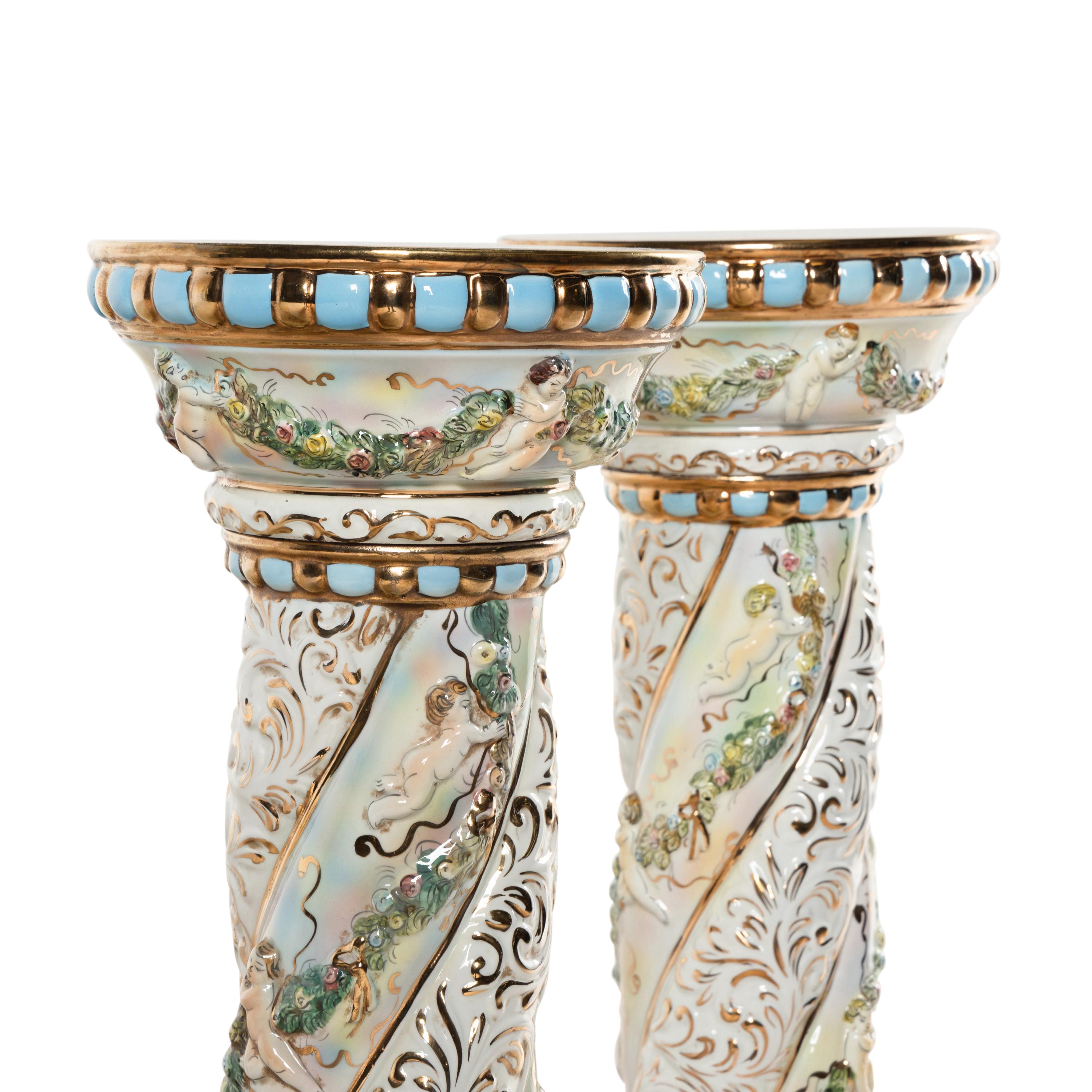 A Pair of Italian Porcelain Pedestals