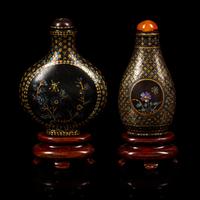 Two Chinese Laque Burgaute Snuff Bottles