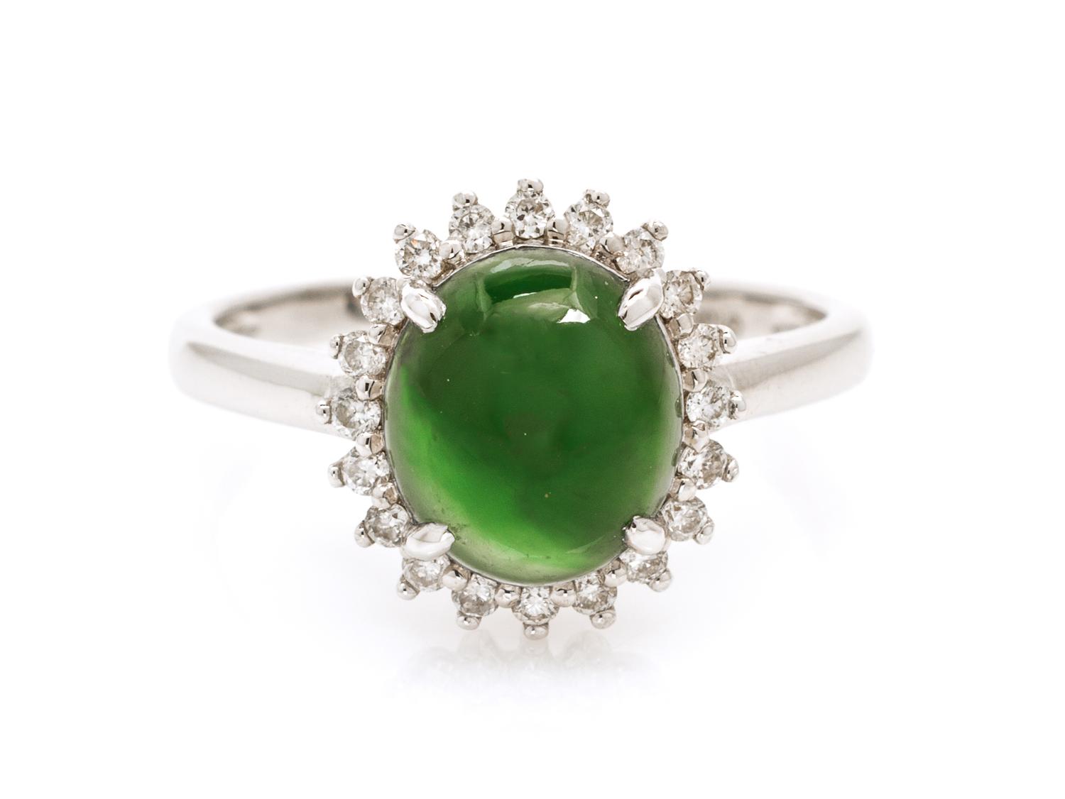 An 18 Karat White Gold, Jadeite Jade Diamond Ring, 2.00 dwts.