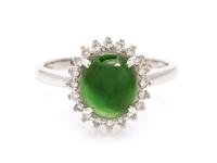 An 18 Karat White Gold, Jadeite Jade Diamond Ring, 2.00 dwts.
