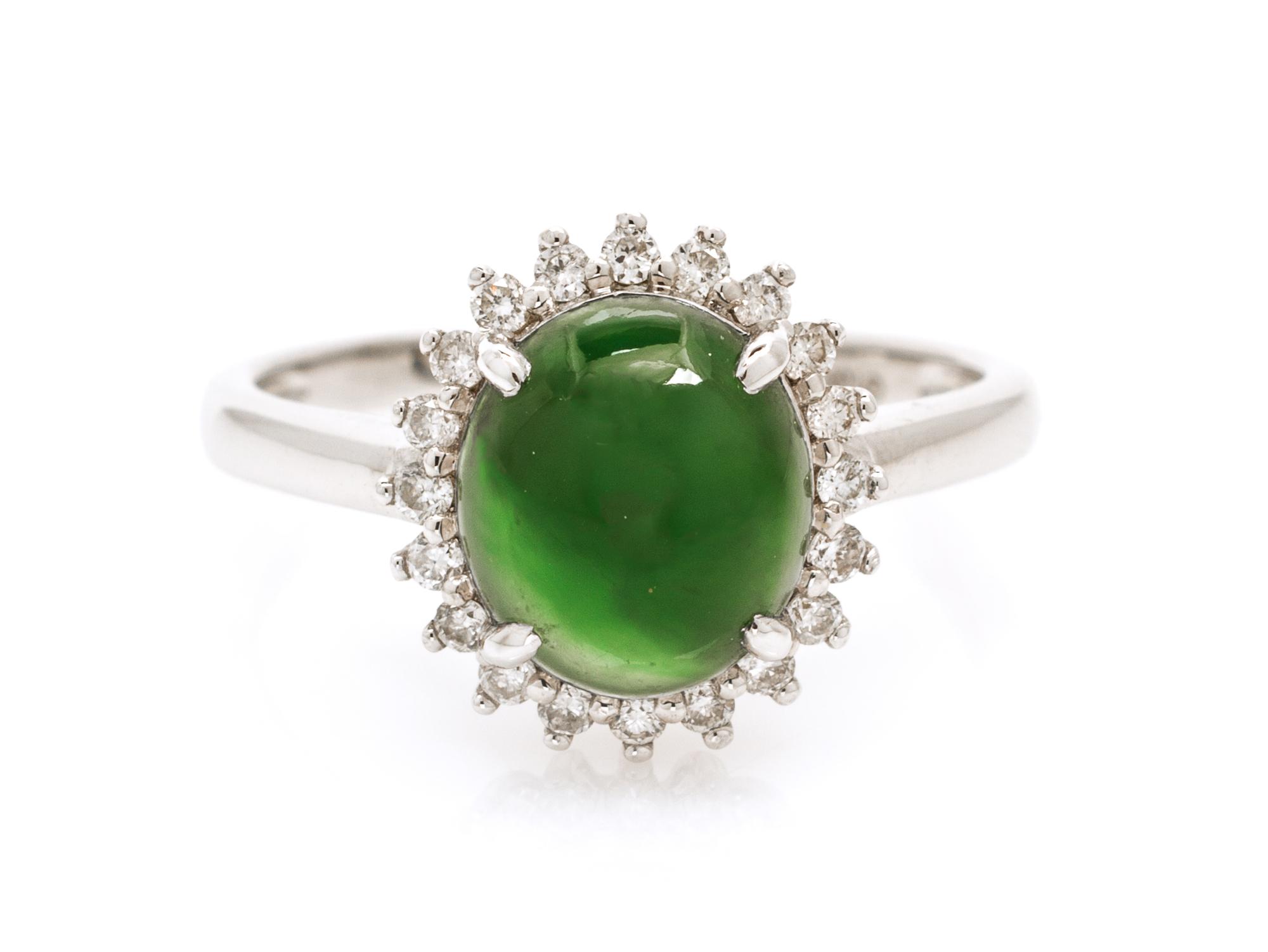 An 18 Karat White Gold, Jadeite Jade Diamond Ring, 2.00 dwts.