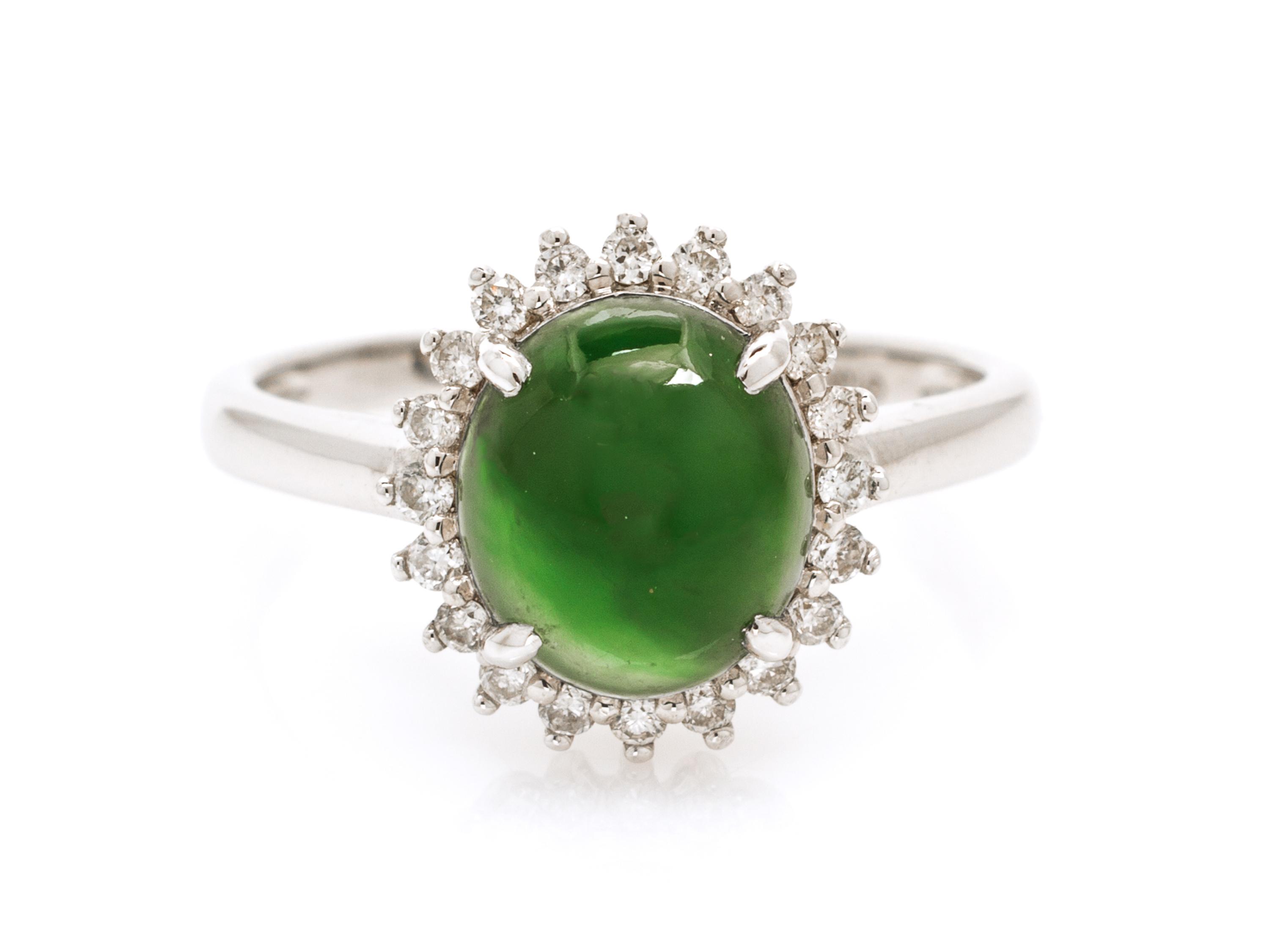 An 18 Karat White Gold, Jadeite Jade Diamond Ring, 2.00 dwts.