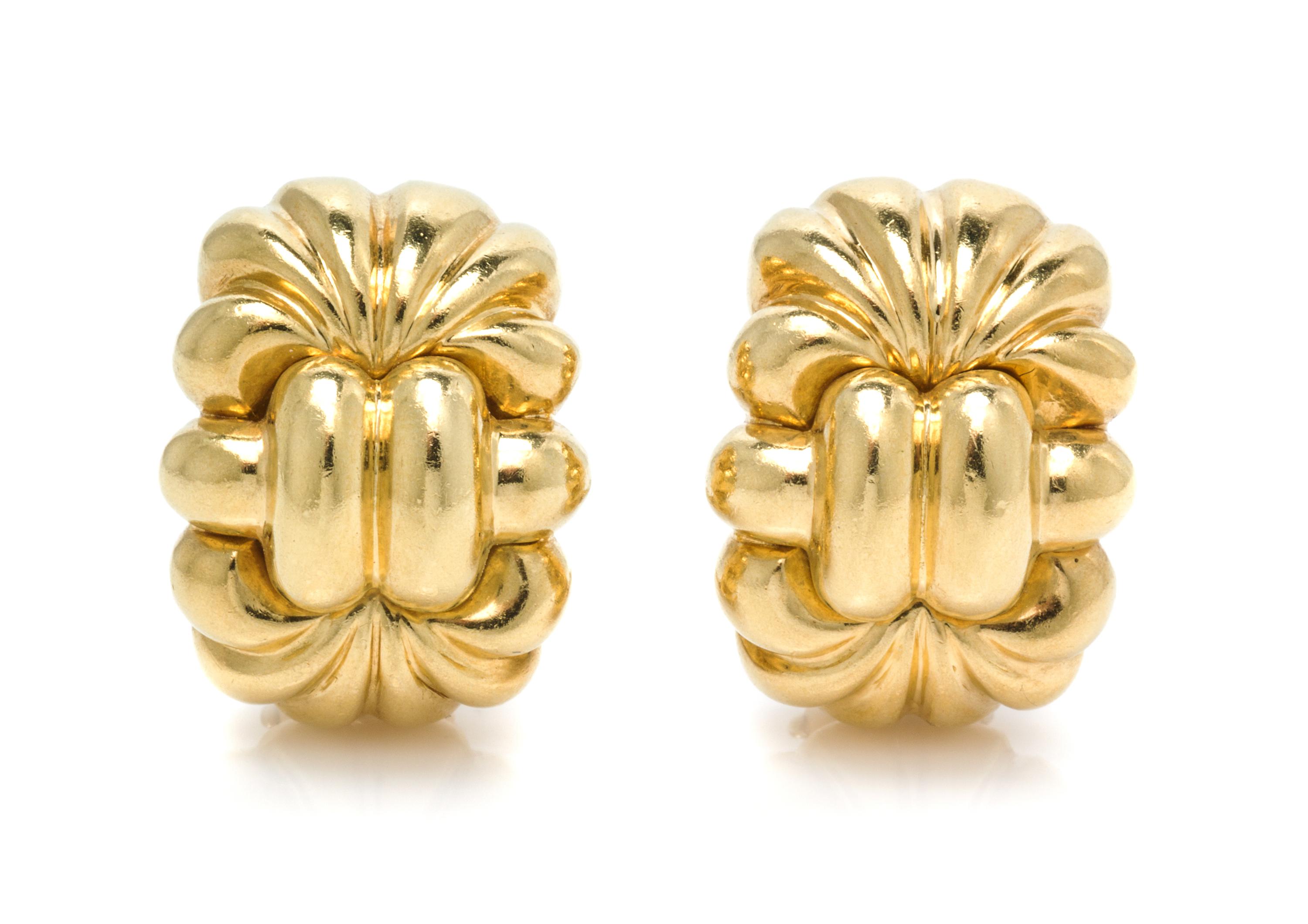 A Pair of 18 Karat Yellow Gold Earclips, 18.60 dwts.