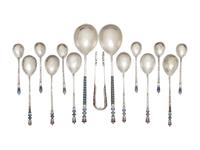 A Cased Russian Enameled Silver Spoon Set