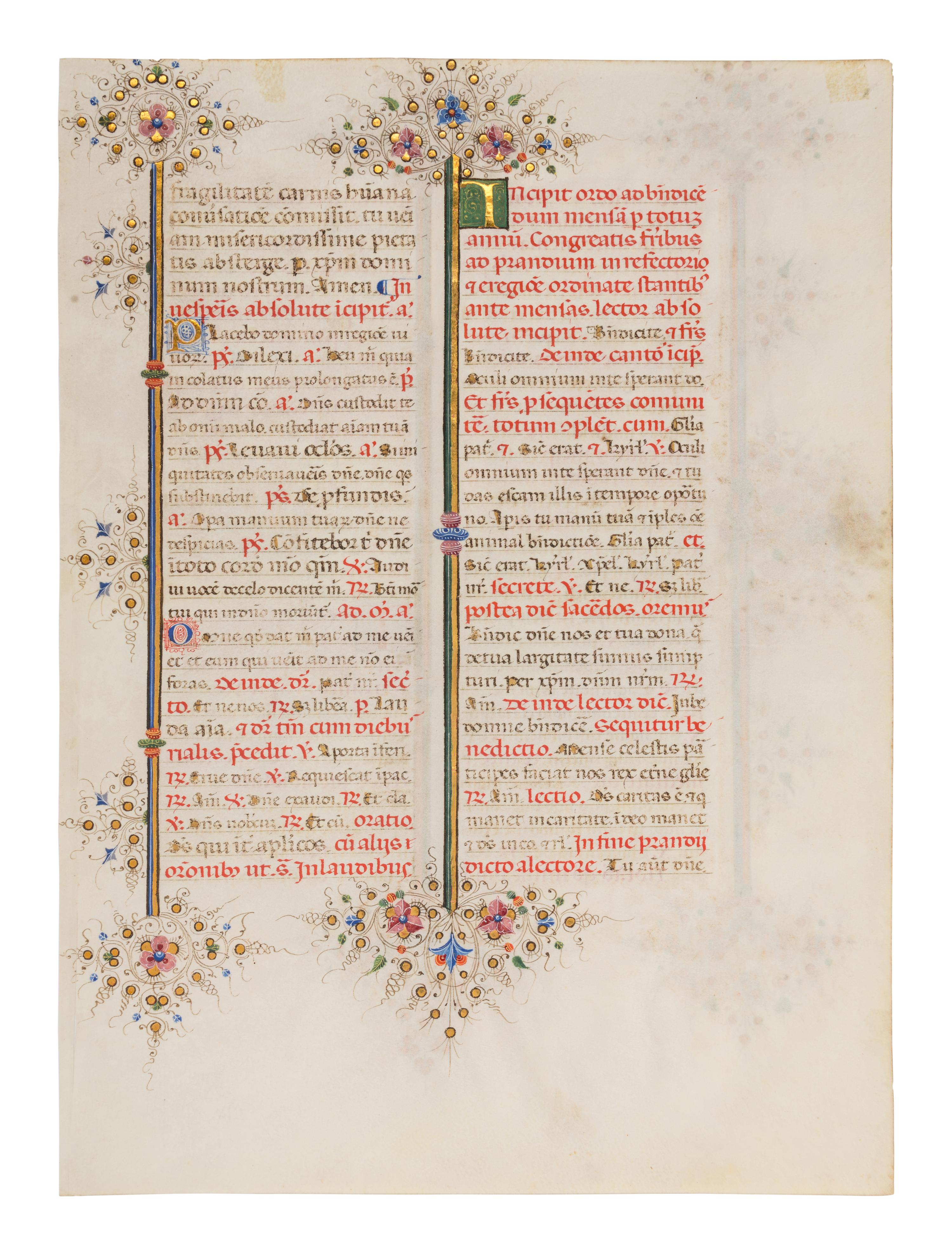 GIORGIO D’ALEMAGNA (documented Ferrara, 1441-1462) A leaf from the Breviary of Lionello d’Este, also known as the Llangattock Breviary, in Latin, illuminated manuscript on parchment [Italy, Ferrara, c. 1441-1448]
