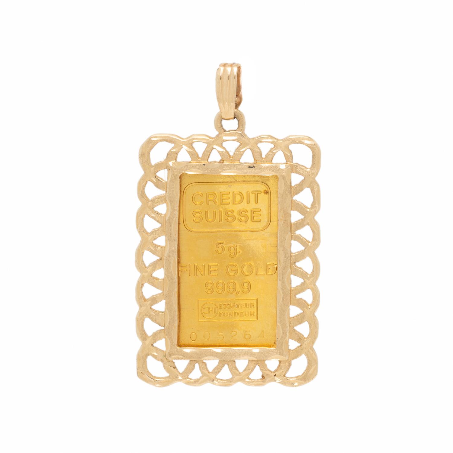 Yellow Gold Bullion Bar Pendant