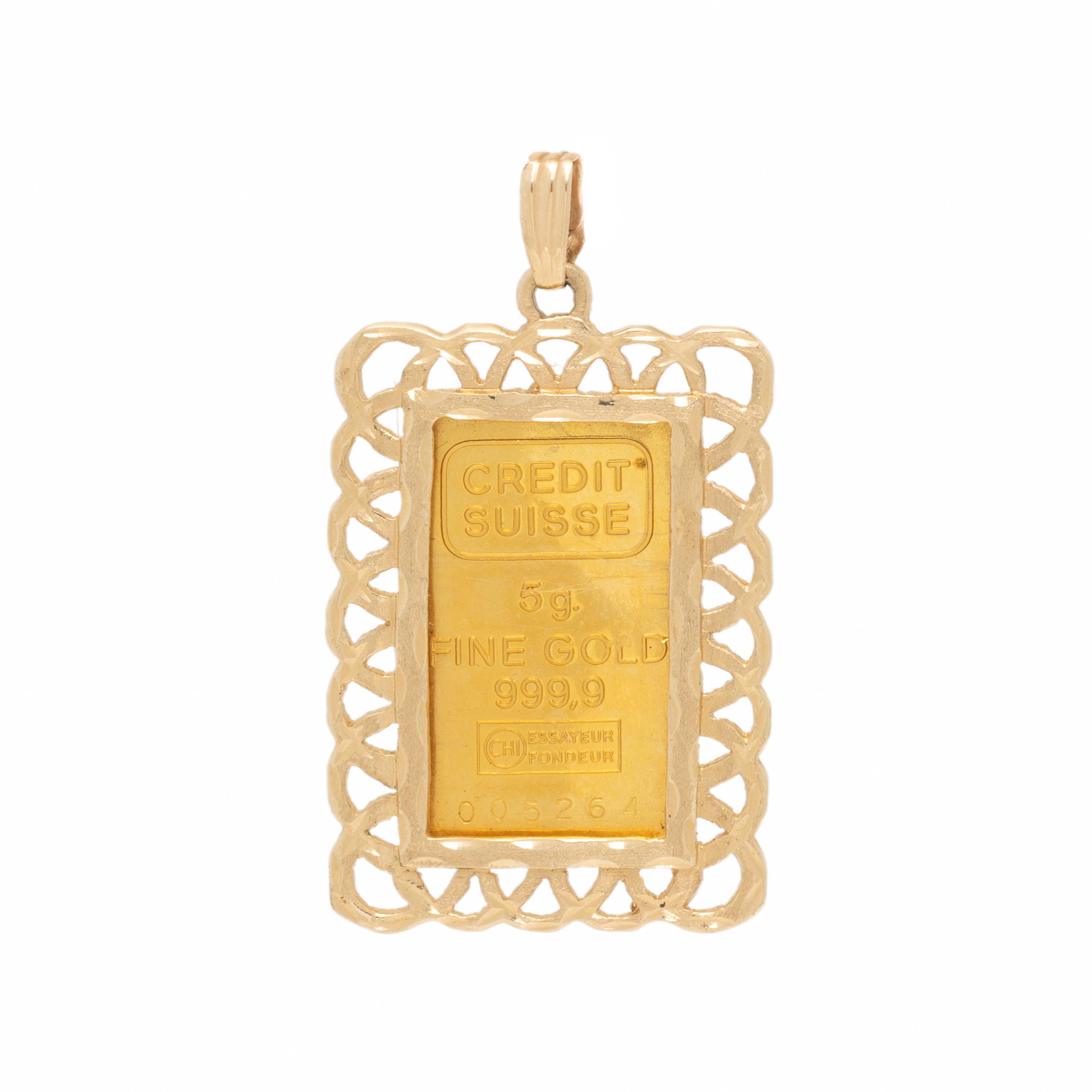 Yellow Gold Bullion Bar Pendant