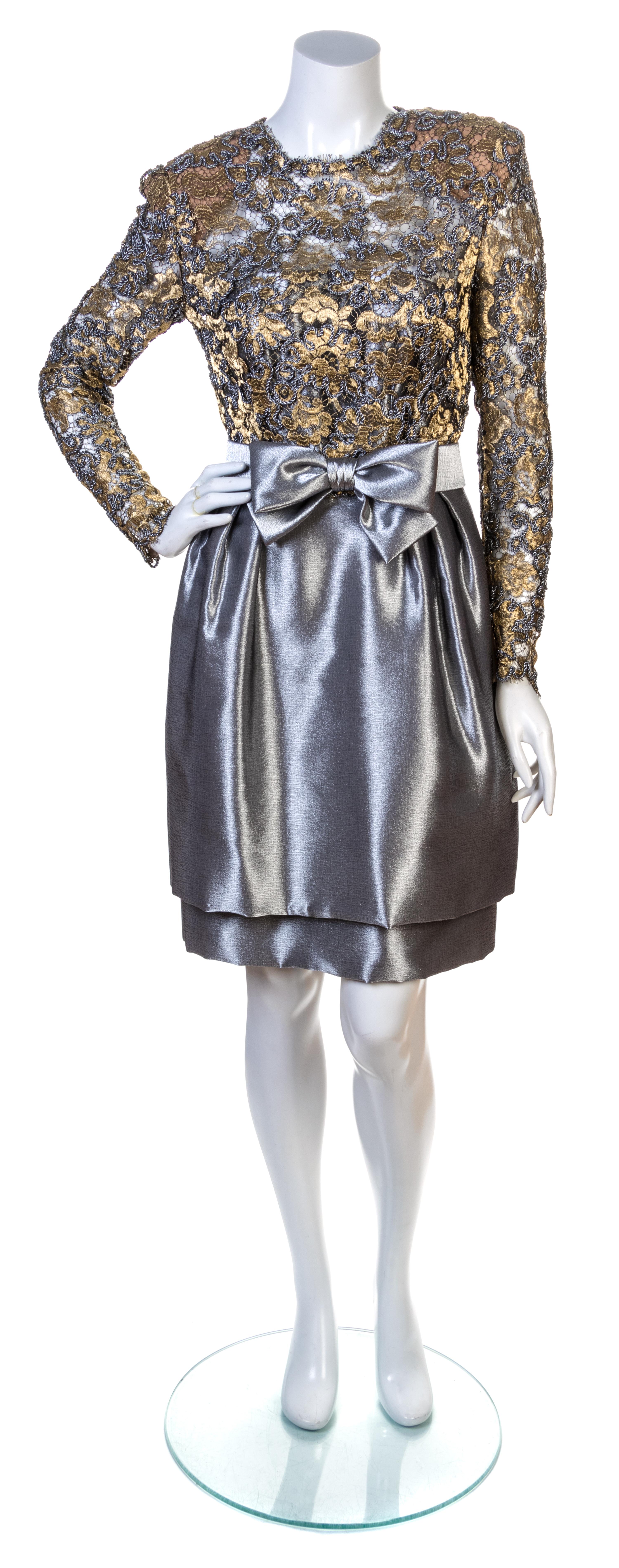A Stanley Platos/Martin Ross Silver Lame Cocktail Dress, 1980s Size 6.